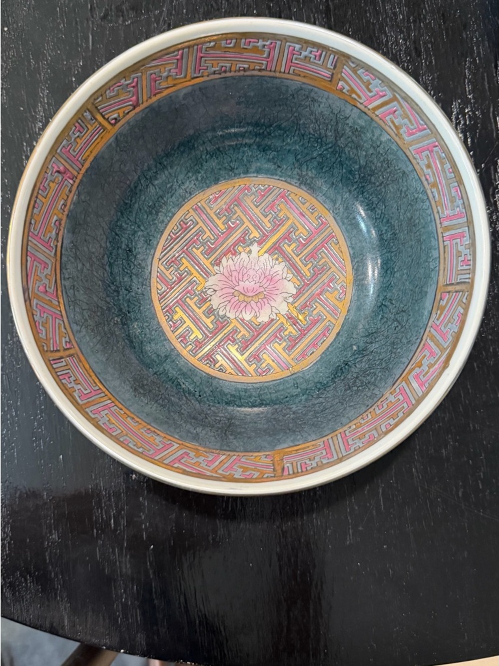 Decorative Porcelain Bowl with Pink Floral Medallion